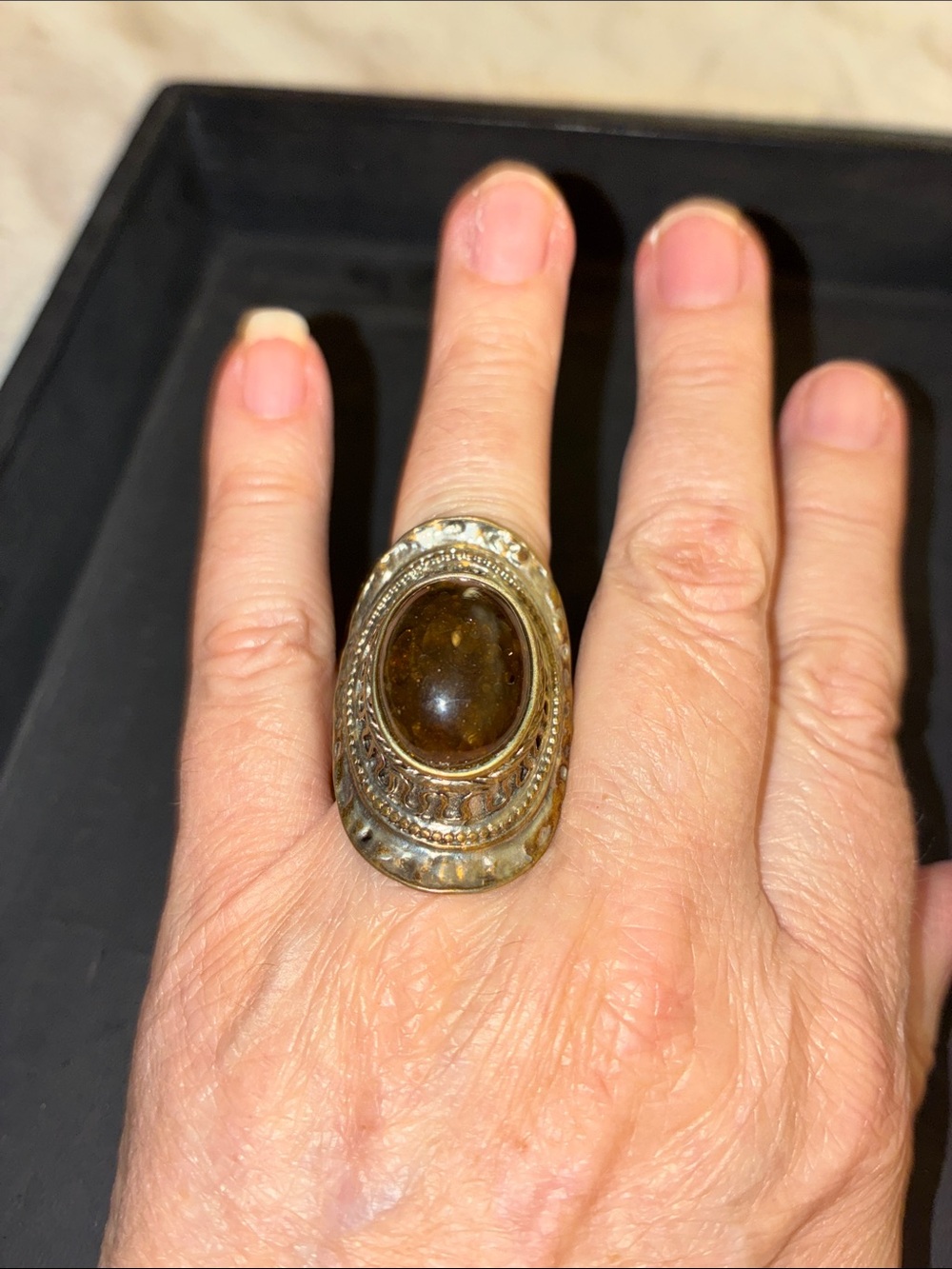 Statement Brown Cabochon Oval Stretch Ring